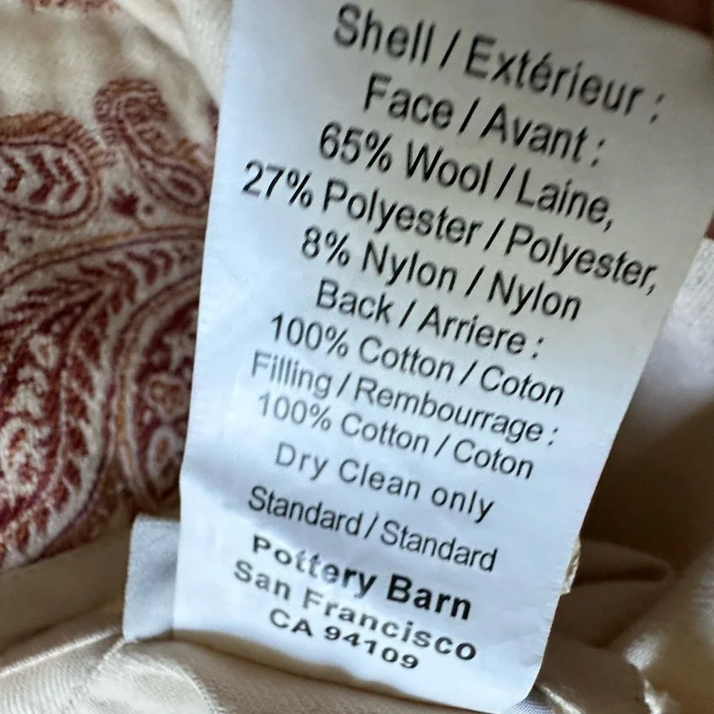 Pottery Barn Pillow Shams Lumbar Wool Blend Jacquard Paisley Set Of 2 Diff Sizes